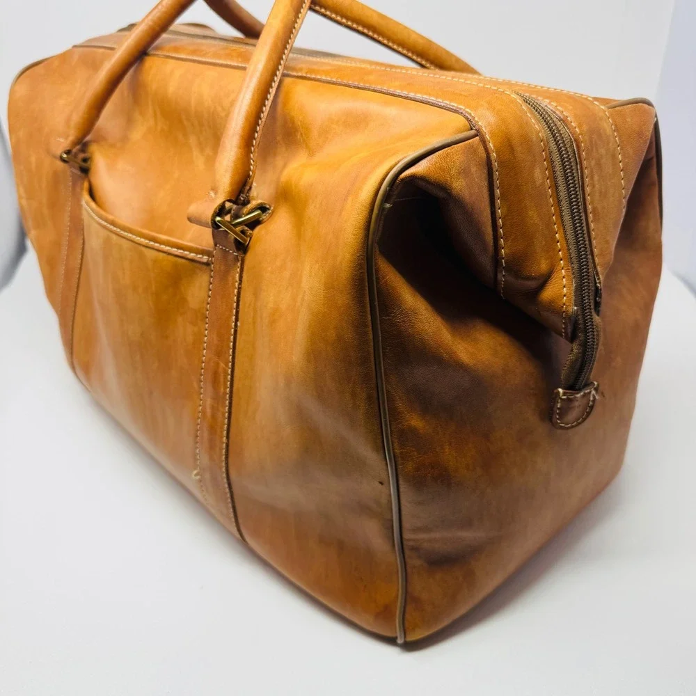 VTG Hartmann Heritage Tan Belting Leather Duffel Bag Weekender Luggage Carryon